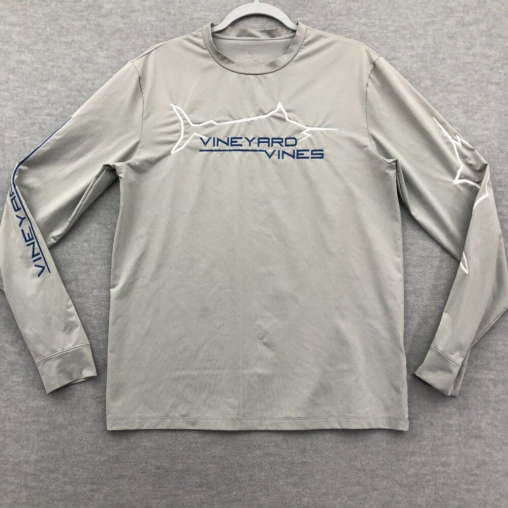 Vineyard Vines Performance Shirt Mens Small Marlin Logo Stretch Gray Long Sleeve